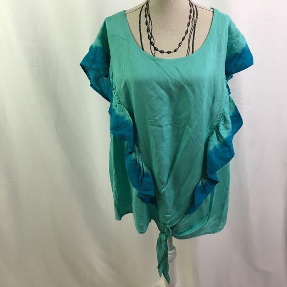 A.n.a Ruffle short sleeve tee turquoise tie dye XL - Picture 2 of 13